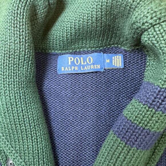 Polo Ralph Lauren Letterman Varsity Cardigan Mens Medium Blue P-Wing Cotton - Picture 3 of 5